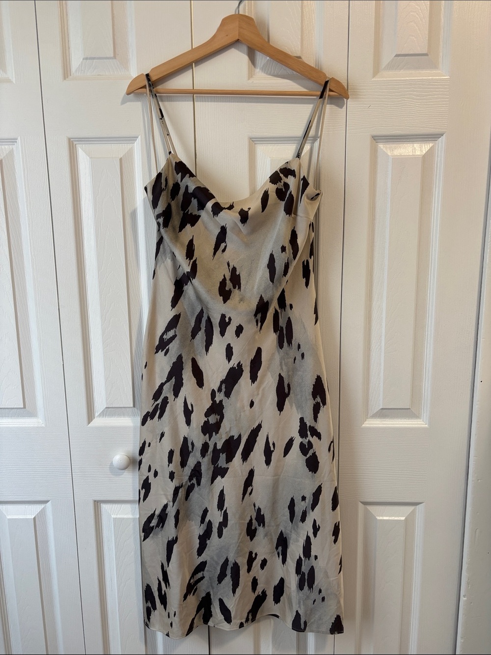 Express Beige Slip Midi Dress with Black Spot Print